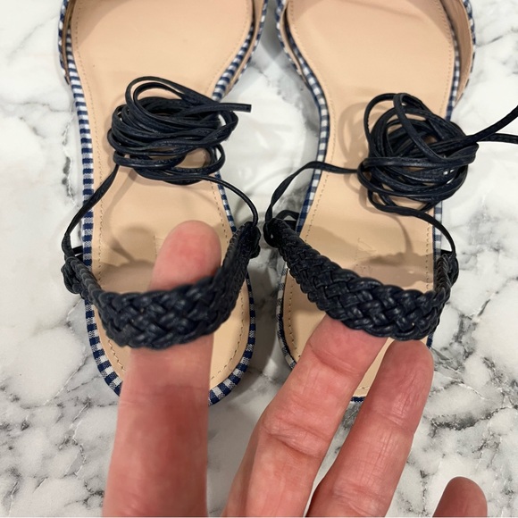 J.Crew Pointy Toe Blue White Gingham Lace Up Flats f1189 Woman’s Size 8 - Picture 4 of 8